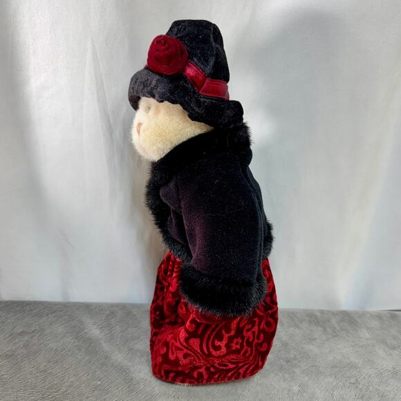 Mariska Teddy Bear Plush Toy VTG Russ Berrie Velvet Outfit Black Dark Red 13" - Picture 3 of 5